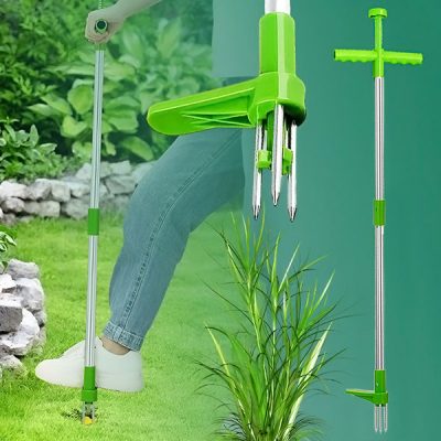 Extractor de malas hierbas de pie – 91 cm, giro de 3 púas, sin agacharse | SPINOUT